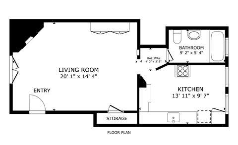 Floor plan for studio, 1 bath, 483 sqft